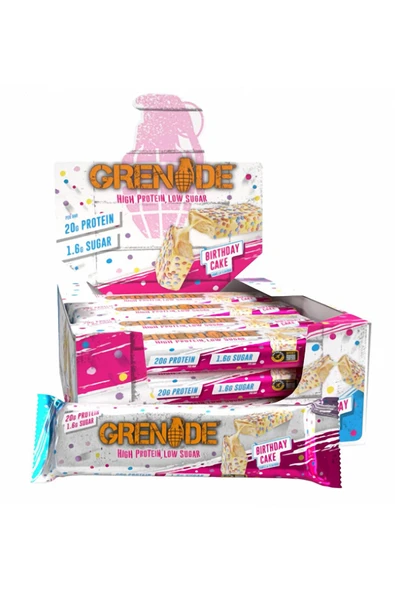 Grenade High Protein, Low Sugar Bar - Candy Bar Birthday Cake, 12 x 60 gr ürün görseli 1