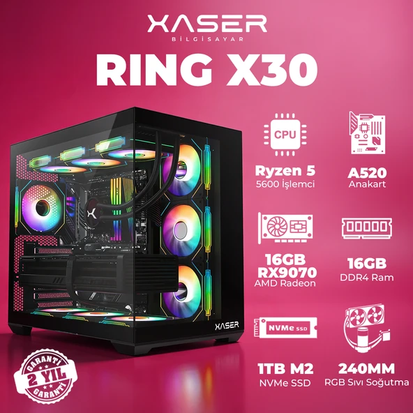 Xaser Ring X30 Ryzen 5 5600 16GB Ram 1TB M.2 NVMe SSD 8GB 16GB RX9070 Masaüstü Oyuncu Bilgisayarı ürün görseli 1