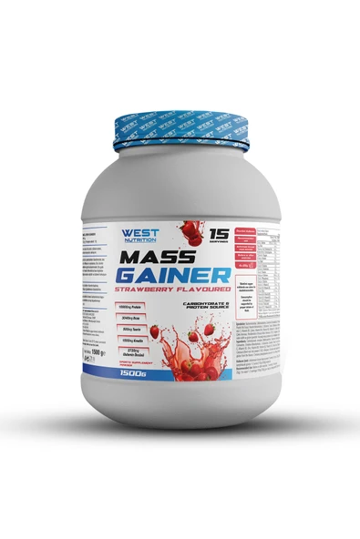 West Nutrition Mass Gainer Karbonhidrat Tozu 1500 Gr 15 Servis Çilek Aromalı ürün görseli 1