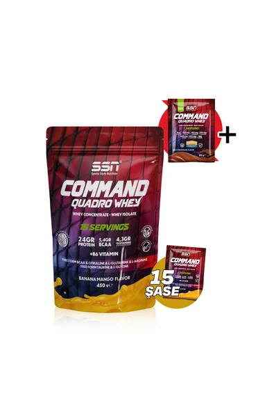 SSN Sports Style Nutrition Command Quadro Whey Protein Tozu 450 G 15 Şase Muz Mango ürün görseli 1