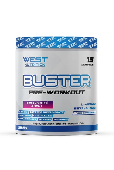 West Nutrition Buster PreWorkout Sitrulin L Arjinin Beta Alanin 336 gram 15 Servis Orman Meyveli ürün görseli 1