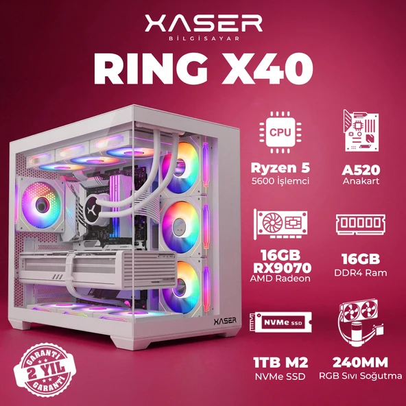 Xaser Ring X40  Ryzen 5 5600 16GB Ram 1TB M.2 NVMe SSD 8GB 16GB RX9070 Masaüstü Oyuncu Bilgisayarı ürün görseli 1