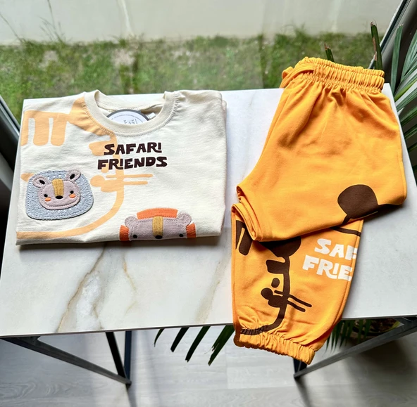 Safari Friends Nakışlı 2'li Takım – Hardal ürün görseli 1
