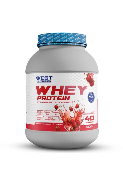 West Nutrition Whey Protein Tozu 1200 gram Çilek Aroma 40 Servis ürün görseli 1