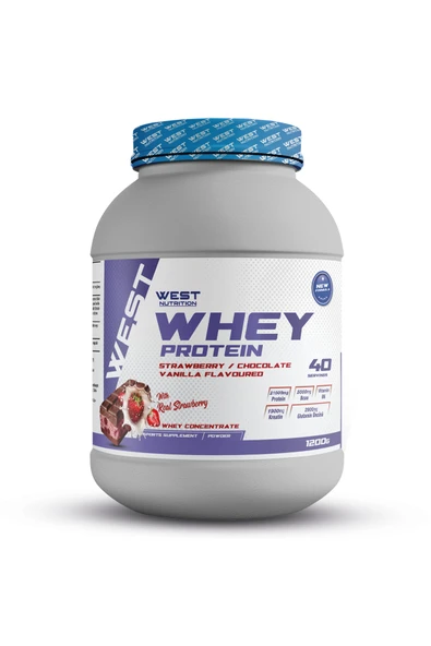 West Nutrition Whey Protein Tozu 1200 gr 40 Servis Çilek Çikolata Parçacıklı ürün görseli 1