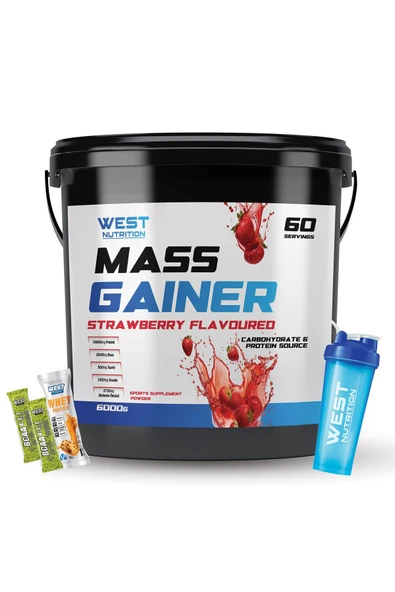 West Nutrition Mass Gainer Karbonhidrat Tozu 6 Kg Çilek Shaker ürün görseli 1