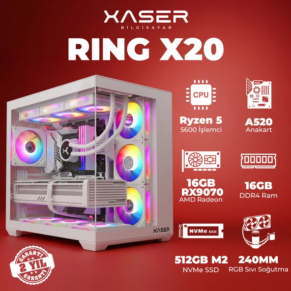 Xaser Ring X20 Ryzen 5 5600 16GB Ram 512GB M.2 NVMe SSD 16GB RX9070 Masaüstü Oyuncu Bilgisayarı ürün görseli 1