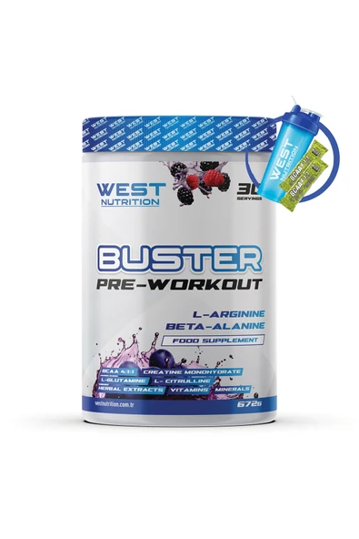 West Nutrition Buster PreWorkout Sitrülin L Arjinin Beta Alanin 672 gram 30 Servis Orman Meyveli ürün görseli 1