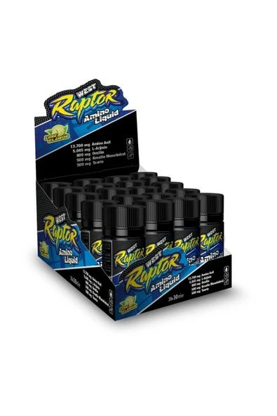 West Nutrition Raptor Amino Asit Likit 20 Tüp Pre Workout Arjinin Ornitin Taurin ürün görseli 1