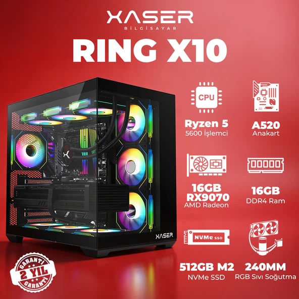 Xaser Ring X10 Ryzen 5 5600 16GB Ram 512GB M.2 NVMe SSD 16GB RX9070 Masaüstü Oyuncu Bilgisayarı ürün görseli 1