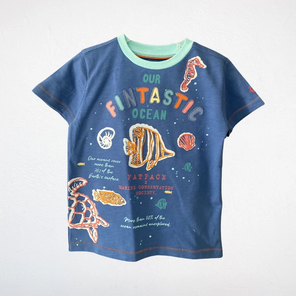 FatFace “Our Fintastic Ocean” Çocuk Tişört – Mavi ürün görseli 1