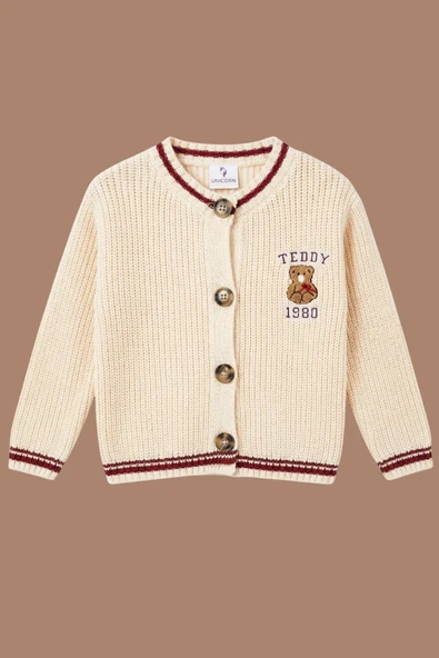Kız Çocuk Teddy İşlemeli Hırka | Noblekids ürün görseli 1