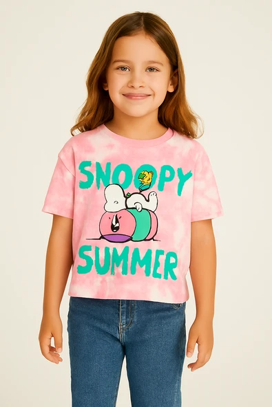 Pembe Batik Snoopy Summer Baskılı Tişört ürün görseli 1