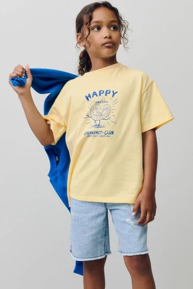 Kız Çocuk Happy Baskılı Tişört Sarı ürün görseli 1