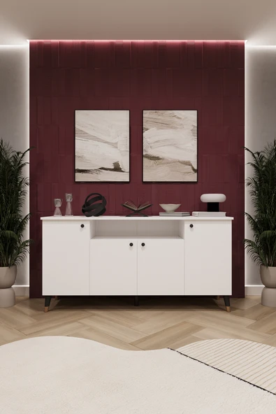 Lüks Konsol TV Ünitesi %100 MDF Salon ve Yemek Odası Ünitesi KNSL02  BEYAZ ürün görseli 1