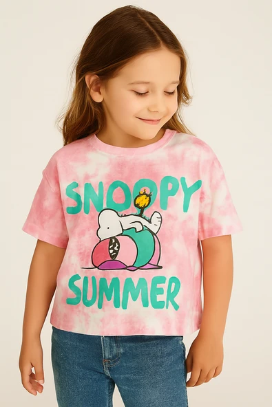 Pembe Batik Snoopy Summer Baskılı Tişört - Resim 2