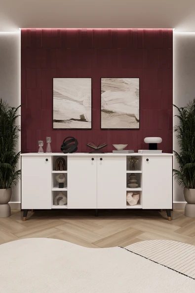 Lüks Konsol TV Ünitesi %100 MDF Salon ve Yemek Odası Ünitesi KNSL05  BEYAZ ürün görseli 1