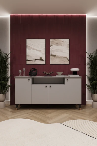 Lüks Konsol TV Ünitesi %100 MDF Salon ve Yemek Odası Ünitesi KNSL02  KÜL GRİ ürün görseli 1