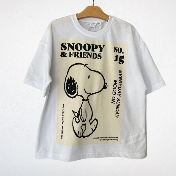 "Snoopy" Baskılı Beyaz Tişört ürün görseli 1