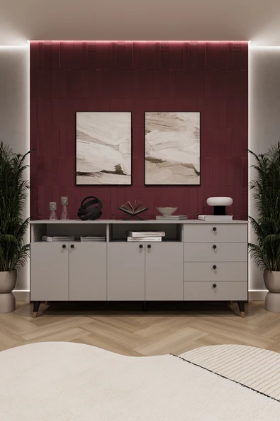 Lüks Konsol TV Ünitesi %100 MDF Salon ve Yemek Odası Ünitesi KNSL06  KÜL GRİ ürün görseli 1