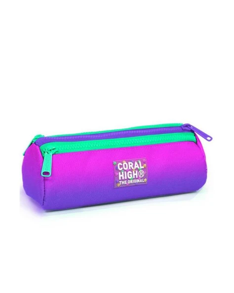 Coral High Pembe Mor Geçişli Üç Bölmeli Kalem Çantası 22062 ürün görseli 1