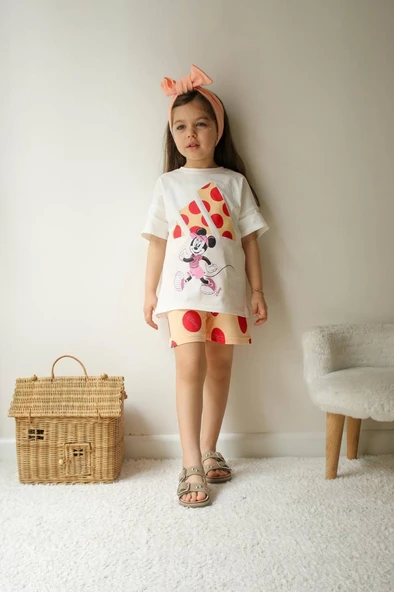 Minnie Mouse Çocuk Şortlu Takım – Kırmızı/Bej ürün görseli 1
