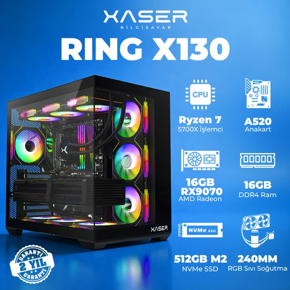 Xaser Ring X130 Ryzen 7 5700X 16GB Ram 512GB M.2 NVMe SSD 16GB RX9070 Masaüstü Oyuncu Bilgisayarı ürün görseli 1