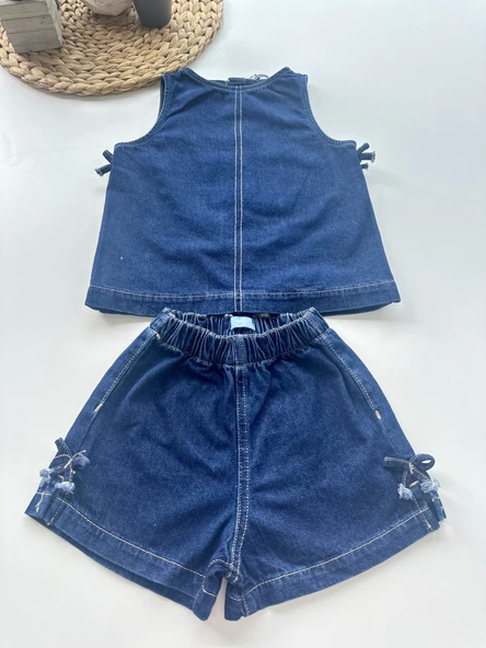 Kız Çocuk Kolsuz Denim Takım Lacivert ürün görseli 1