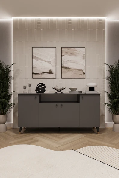 Lüks Konsol TV Ünitesi %100 MDF Salon ve Yemek Odası Ünitesi KNSL02  KOYU GRİ ürün görseli 1