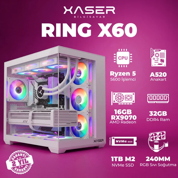 Xaser Ring X60 Ryzen 5 5600 32GB Ram 1TB M.2 NVMe SSD 8GB 16GB RX9070 Masaüstü Oyuncu Bilgisayarı ürün görseli 1