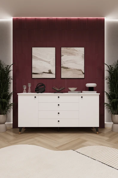 Lüks Konsol TV Ünitesi %100 MDF Salon ve Yemek Odası Ünitesi KNSL04  BEYAZ ürün görseli 1