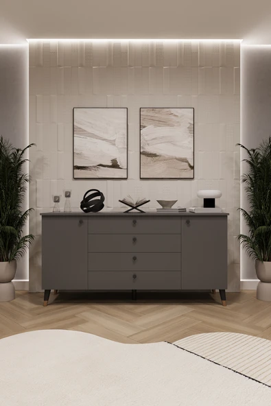 Lüks Konsol TV Ünitesi %100 MDF Salon ve Yemek Odası Ünitesi KNSL04  KOYU GRİ ürün görseli 1