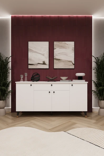 Lüks Konsol TV Ünitesi %100 MDF Salon ve Yemek Odası Ünitesi KNSL03  BEYAZ ürün görseli 1