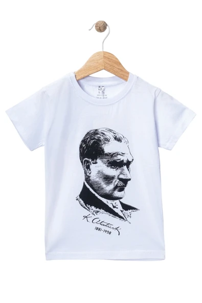 Çocuk Kısa Kollu Atatürk Baskılı Tişört Beyaz ürün görseli 1