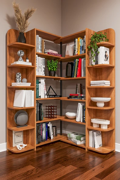 Modern Dönebilen Ayarlanabilir Raflı Ev Ofis Kitaplık %100 MDF Dekoratif Kütüphane Kitaplık DK01  PETRA ürün görseli 1