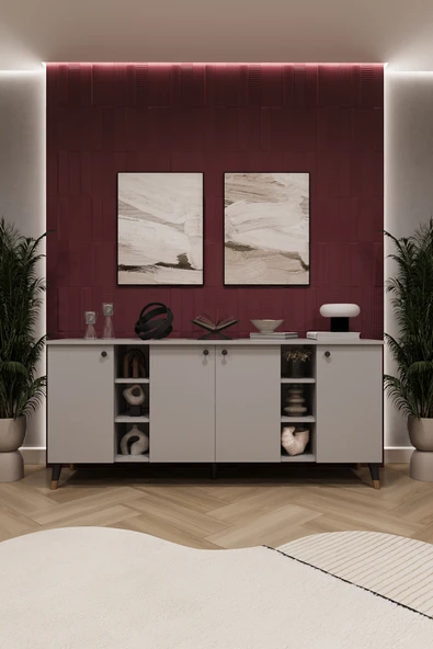 Lüks Konsol TV Ünitesi %100 MDF Salon ve Yemek Odası Ünitesi KNSL05  KÜL GRİ ürün görseli 1