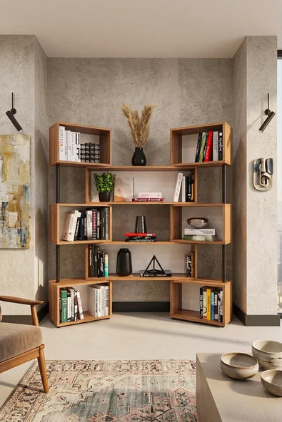 Lüks Dönebilen Ayarlanabilir Raflı Ev Ofis Kitaplık %100 MDF Dekoratif Kütüphane Kitaplık DK02  PETRA ürün görseli 1