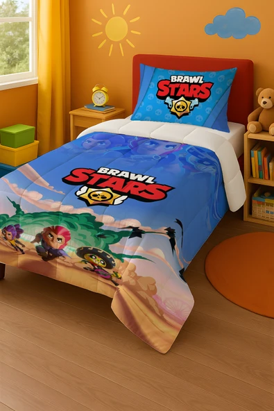 Brawl Stars Temalı Leon Tek Kişilik Yorgan ve Yastık Kılıfı ürün görseli 1