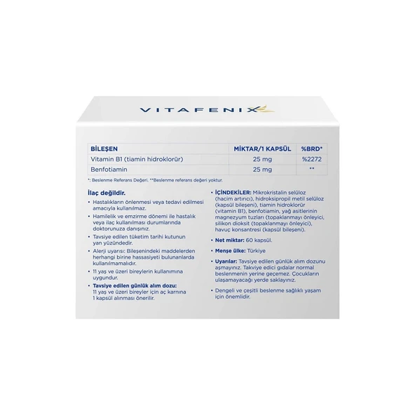 Vitafenix Vitamin B1 60 Kapsül - Resim 2