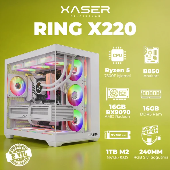 Xaser Ring X220 Ryzen 5 7500F 16GB DDR5 Ram 1TB M.2 NVMe SSD 16GB RX9070 Masaüstü Oyuncu Bilgisayarı ürün görseli 1
