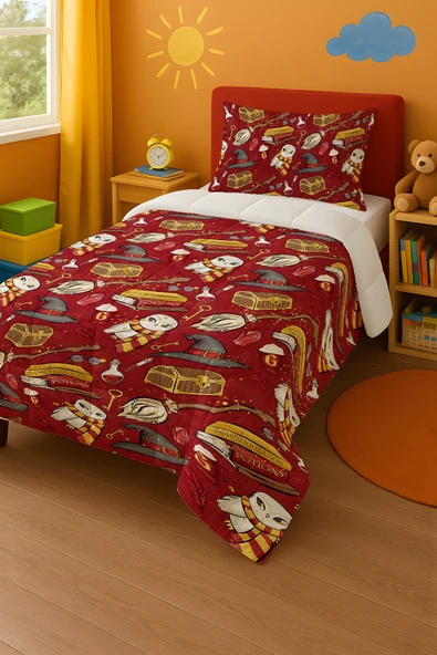 Harry Potter Gryffindor Tek Kişilik Yorgan ve Yastık Kılıfı ürün görseli 1
