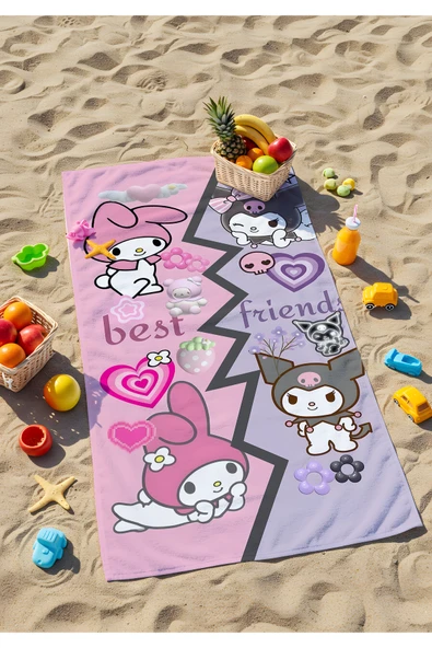 Kuromi Best Friends Plaj Havlusu – Sevimli ve Eğlenceli Tasarım ürün görseli 1