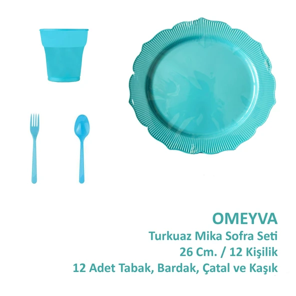PTTAVM: Omeyva 26 Cm. Plastik Mika Turkuaz Sorfa Piknik Seti - 12