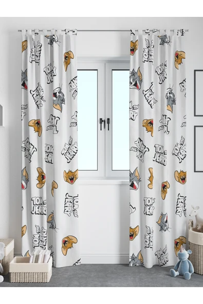 Tom ve Jerry Temalı Fon Perde Çocuk / Bebek Odası Tek Kanat ürün görseli 1