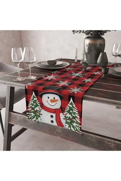 Ekose Kardan Adamlı Christmas Yılbaşı Masa Runner'ı 40x150 ürün görseli 1
