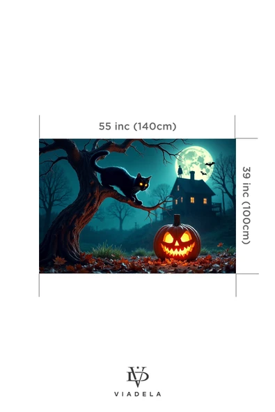 Kedi Temalı Halloween Duvar Halısı - Resim 2
