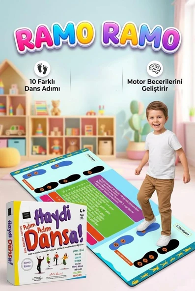 Haydi Dansa! Ramo Ramo Dans Matı 130x70 cm Adım Adım Eğitici Eğlence Dansı Öğretim Oyunu ürün görseli 1