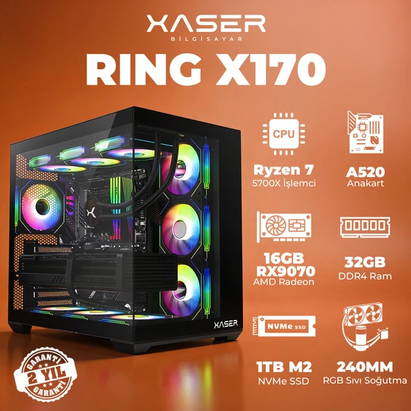 Xaser Ring X170 Ryzen 7 5700X 32GB Ram 1TB M.2 NVMe SSD 16GB RX9070 Masaüstü Oyuncu Bilgisayarı ürün görseli 1