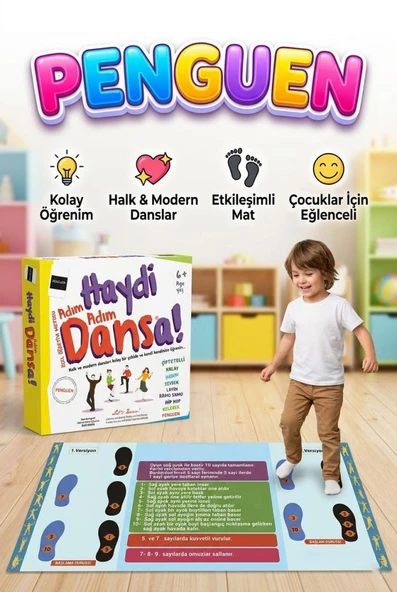 Haydi Dansa! Penguen Dans Matı 130x70 cm Adım Adım Eğitici Eğlenceli Dans Öğretim Oyunu ürün görseli 1