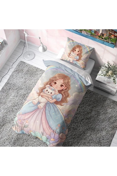 Peluş Ayıcıklı Prenses Çocuk Nevresim Takımı (Çarşafsız) ürün görseli 1